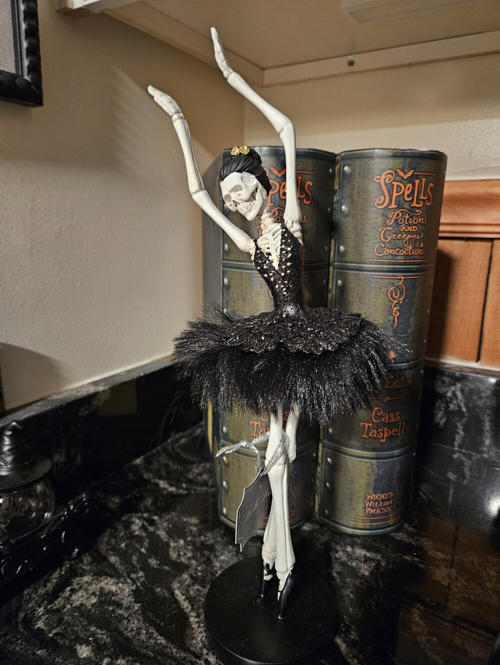 New! Bella Lux Halloween Gothic Skeleton Ballerina Figurine 13” Black Tutu